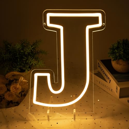 Image of Light Up Letters J, Led Marquee Letter Lights Neon Sign, 13.9 inch Height Decorative Lighted Alphabet Number, Battery /USB Powered Led Letters Lights for Wedding, Birthday, Party, Christmas or Home Decor