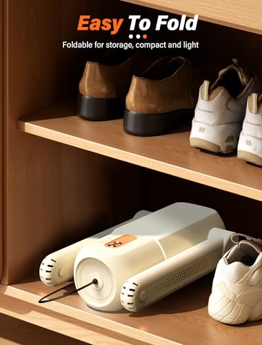 Aissom Secador de Zapatos, Secador de Botas con 120mins temporizadores,Secador Eléctrico de Calzado luz Violeta Diseño Plegable para Guantes, Zapatos, Calcetines (Beige)