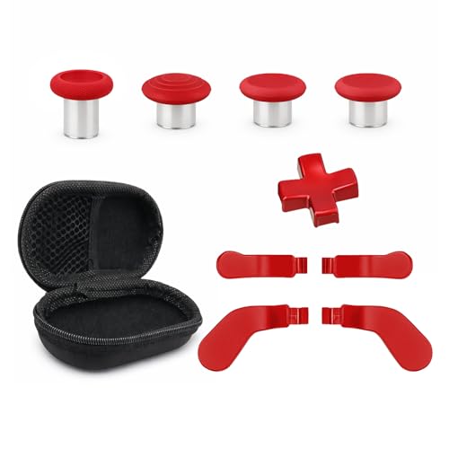 Elite Series 2 Paddles Accessories, Metal Thumbsticks Replacement Buttons for Xbox One Elite Series 2 Core, 9 in 1 Component Pack Includes 4 Joysticks, 4 Paddles and 1 Dpad(Red)