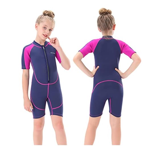Kids Wetsuit, 2mm Neoprene Thermal Swimsuit Toddlers Girls Boys Front Zipper Keep Warm Diving Surfing Swim Lessons (Girls, 3)