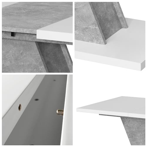Table à manger extensible blanche et béton pour vos repas de famille Kross - 7