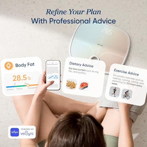 Image of Etekcity Smart Rechargeable Scale for Body Weight, BMI, Fat, Muscle Mass, FSA&HSA Eligible, Digital Bathroom Scale with 13 Metrics, Secret Mode, Bluetooth Connect to Free Apps, Rainbow White