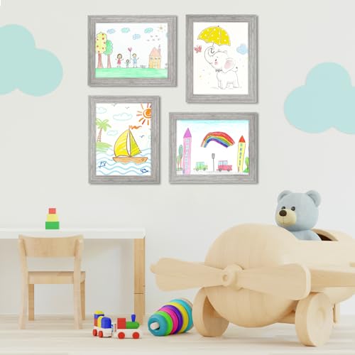 Image of [2-Pack] Kids Art Frames, 8.5x11 Front Opening Kids Artwork Frames Changeable, Grey Wood Grain Artwork Display Storage Frame for Wall, Holds 50 Pcs, for 3D Picture, Crafts, Children Drawing, Hanging