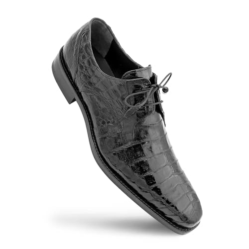 Image of Mezlan Anderson Crocodile Lace Up - Men's Genuine Crocodile Plain Toe Blucher with Memory Foam Insole - Handmade in Spain