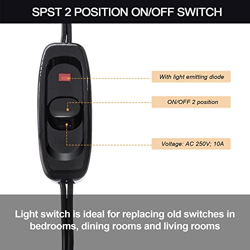 Mankk Appliance Inline Cord Switch Black Ac 250V 10A Heavy Duty Thru Switch On Off Lamp Bulb Wall Line Button Control Switch With Red Led Indicator Light Cable Cord Plug 18Awg Gw320-X-Dx-Bk #TOP2