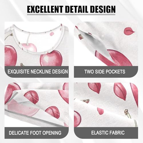 ALAZA Bow Cherry White Pajamas Set Short Sleeve Cotton Sleepwear Summer Pjs 2 Piece 5-14Y4