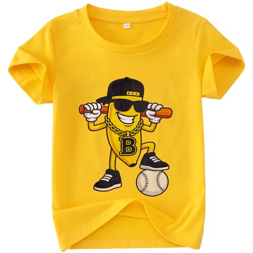 AG AGUU Kid Toddler Boys Girls Baseball Shirt Baseball Team Graphic T-Shirt Banana Baseball Fan Tees Game Day Outfit Tops(Yellow-C 4-5T)