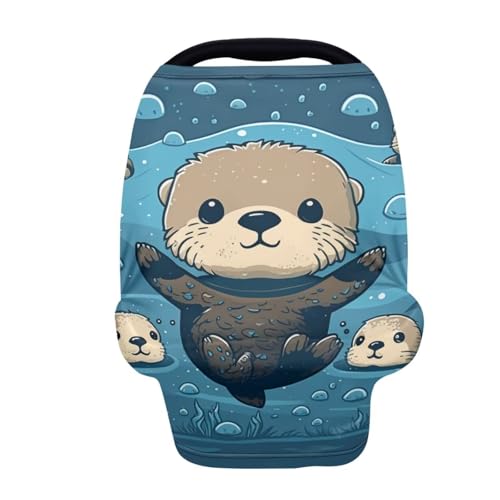 Image of ZFRXIGN Otter Baby Car Seat Cover Animal Canopy Nursing Cover Ups Infant Carseat Cover Canopy Stretchy All Weather Protections Blue Cute Sea Ocean Animal