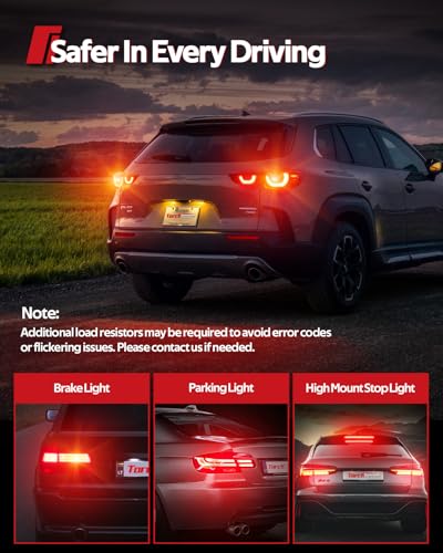 image for Torchbeam 3157 3156 LED Bulb Tail Brake Lights Red 600% Brighter, 3056