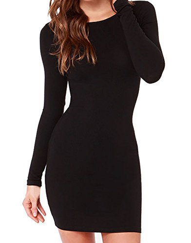 FACE N FACE Women's Knitting Sexy Casual Long Sleeve Short Dress Small Black