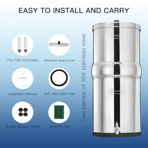 2.25 Gallon Stainless Steel Gravity-Fed Water Filter System with 2 White Ceramics Purification Washable Filter, Portable Countertop Filter System for Home and Outdoor Camping Use - Image 4