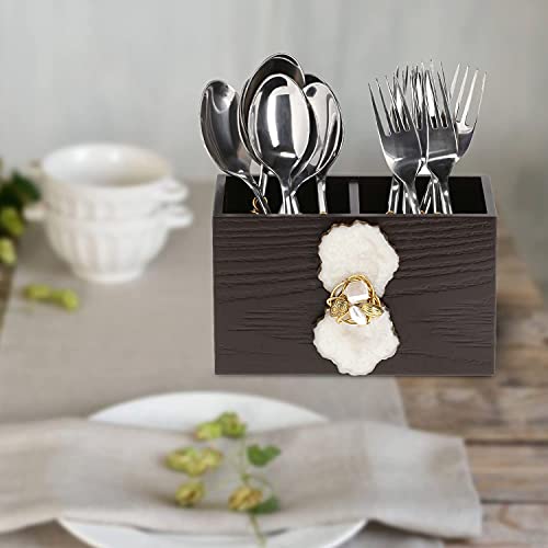 Image of COCKTAIL Fancy Wooden MDF Spoon Holder, Cutlery Stand for Dining Table, Chammach Stand, Multifunctional organizer Stand for Kitchen, Tableware Storage Box, 2 Section, Brown (M-Agate)