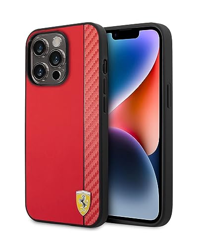 Image of CG MOBILE Ferrari iPhone 14 Pro Max Case [Official Licensed] Vertical Stripe Metal Logo | Mag-Safe Compatible Protective Case /Cover Designed for iPhone 14 Pro Max (6.7 inch) 2022 - Red