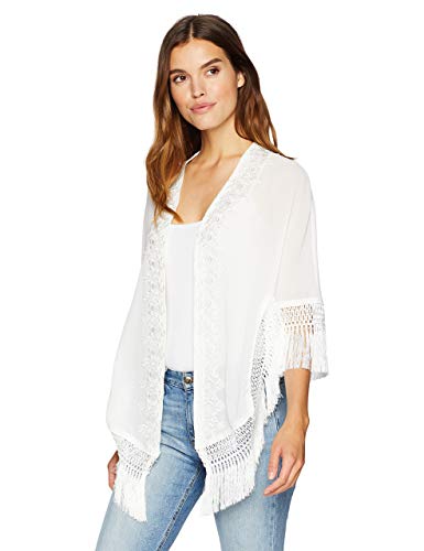 LAUNDRY BY SHELLI SEGAL Women's Sheer Kimono W/Lace, optic white, One Size