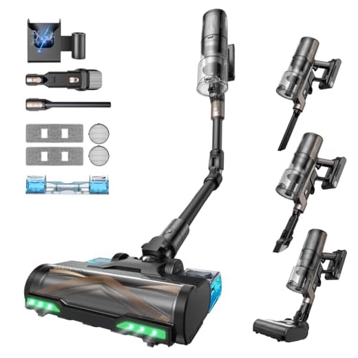 Proscenic P20 Akku Staubsauger mit Wischfunktion, 70KPa 70 Mins 680W Staubsauger Kabellos mit Selbststehend Wandladestation Anti-Tangle 6 Schichten Filter 1,5L, für Teppiche Haustierhaare,Aurum Black