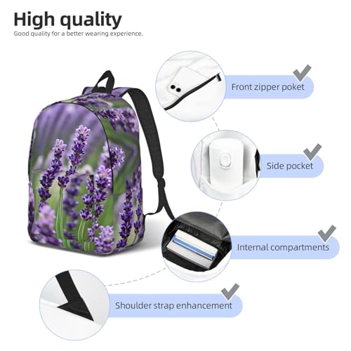 Mochila de viaje cómoda con estampado de lavanda que evita el dolor de espalda 5