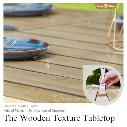 Image of Sophia & William Patio Table and Chairs Set, Outdoor Dining Set for 6, 7 Piece Metal Patio Furniture, 60 inch Rectangular Table with Wood-Like Tabletop(Stripe)