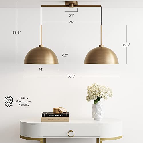 Nathan James Percy Modern 2-Light Pendant Island Light Fixture, Brass Hanging Lights with Gold Metal Shade and Adjustable Cord, for Kitchen, Living Room, Vintage Brass by Nathan James - Image 3