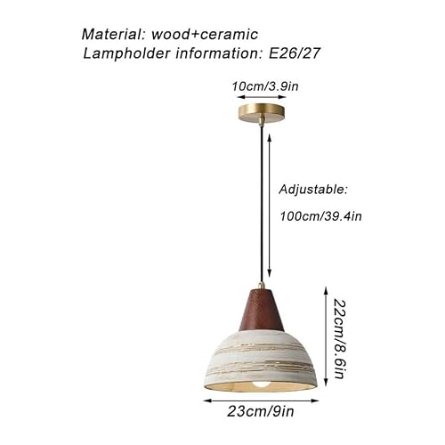 Vintage Ceramic Lampshade Pendant Light with E26/E27wood Base Lamp Single Heads Dining Room Decorative Hanging [4]