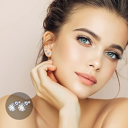 14 Pairs Stainless Steel Stud Earrings For Women Men Multipack Hypoallergenic Huggie Small Hoop Surgical Steel Earring Stud Set Dainty Black Silver Cubic Zirconia Cartilage Earring Hoop #TOP5