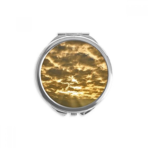Miroir de poche rond jaune avec motif soleil et nuages de 2,6 pouces