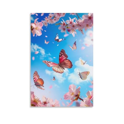Mariposa rosa cuadro en lienzo para decorar paredes vacias de dormitorios y salones oscuros