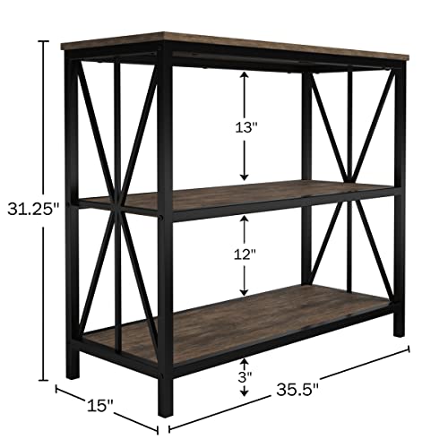 Lavish Home 3-Tier Bookshelf – Industrial Style Wooden Bookcases – Freestanding Shelving Unit For Home Or Office (Brown Woodgrain) Set Of 1 #TOP2