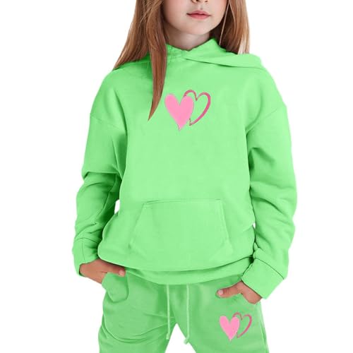 Jogger Sets for Girls Boys 2 Piece Baggy Fit Funny Heart Print Track Suits Soft Solid Color Sweatsuits Set with Pocket Preppy