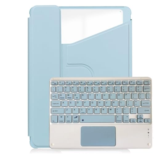 Étui iPad 11 Gen et 10Gen avec clavier tactile bleu ciel et coque rotative 360