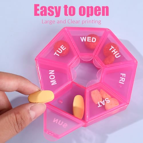 Cute Weekly Pill Box 7 Day, Vitamin Supplement Pill Organizer, Portable Travel Medicine Organizer (Pink) – vue 5