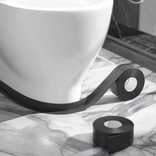 Image of Dstorelhp 2PCS Caulk Tape Waterproof Self Adhesive, Black, 1.5 inch x 10.5Ft | Peel and Stick, Decorative, For Kitchen, Countertop, Bathroom, Toilet, Bathtub, Sink, Shower, Easy to Install