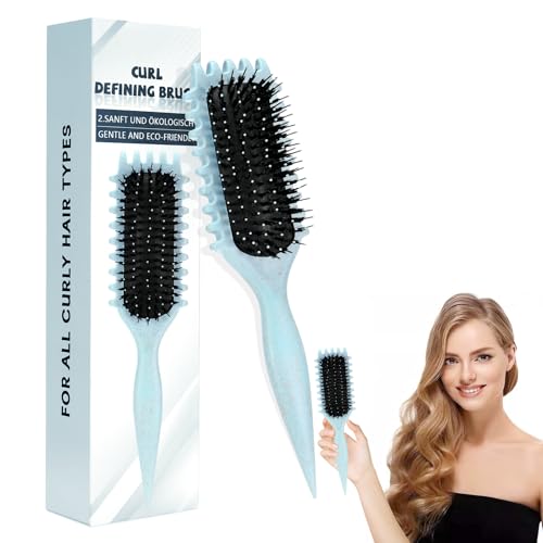 Cepillo de pelo Rizado, Curl Brush, Cepillo Definidor de Rizos, Cepillo Multifuncional para Rizos,Cepillo para Cabello Antitirones, para Reducir el Tirón y la Separación (Azul)