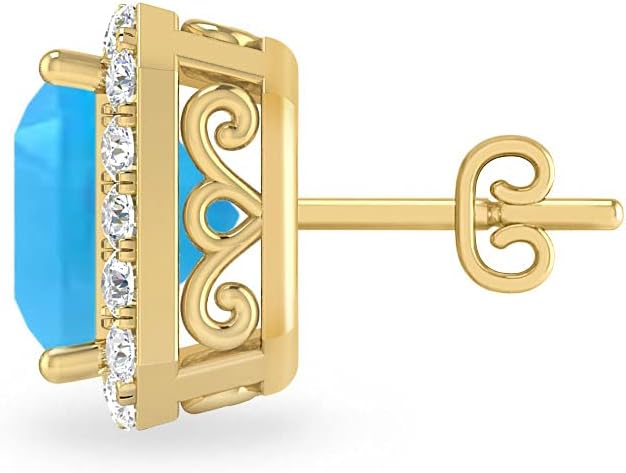 Inspereza Princess Cut Gemstone and Round Diamond Halo Stud Earrings in 14kt Gold (6 MM gemstone)