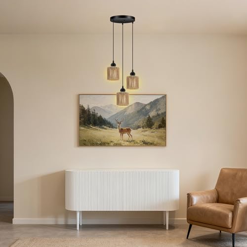 BoostArea 3-Light Rattan Pendant Lights Kitchen Island, Farmhouse Chandelier with Handwoven Wicker Shade, Adjustable Height Boho Hanging Light for Kitchen Island/Dining Room/Bedroom/Hallway, No Bulb by BoostArea - Image 7