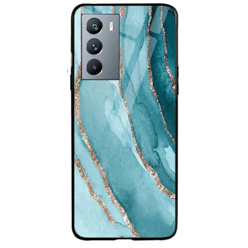 Image of COLORflow Back Cover Compatible with iQOO 9 SE 5G | Blue Marble Golden Stripes | Shockproof TPU Bumper Cover with Camera Protection Back Cover Compatible with iQOO 9 SE 5G