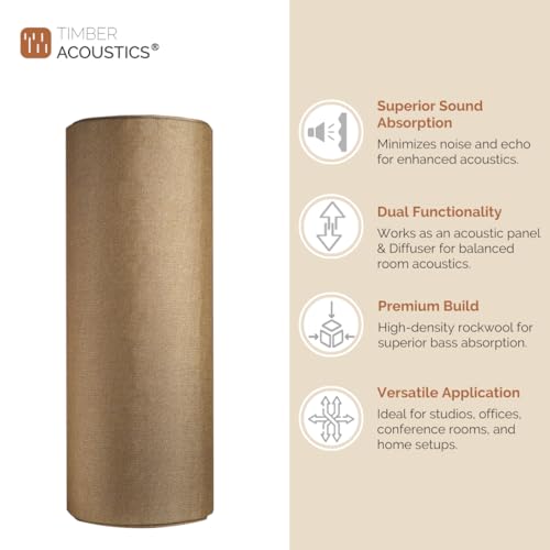 Image of Timber Acoustics Tube Traps | Rockwool | Freestanding Bass Traps | Absorber Diffuser | Room Acoustics & Soundproofing | Home Theatres & Music Studios [Single] 4' x 1' (Camel)