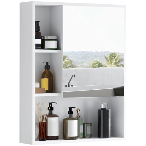 kleankin Armadietto Bagno a Specchio con Ripiani Regolabile, Specchio Bagno Contenitore con Porta...