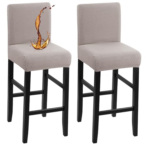 Image of YISUN Waterproof Bar Stool Covers, Stretch Pub Stool Chair Cover Removable Washable Counter Stool Covers Bar Stool Slipcovers for Kitchen, Pub, Dining Room (2 Pack, T-Khaki)