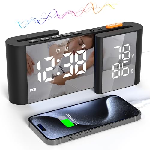 Lancoon Despertador Digital Radio Reloj con Visualización Temperatura y Humedad 15 Niveles de Volumen Brillo Ajustable Blanco Negro