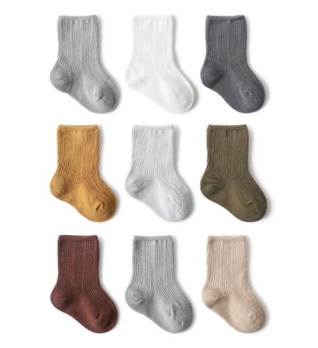 Image of Yenzat Baby Cotton Crew Socks for Newborn Infant Toddler Girls Boys 0-2 Years 9 Pairs