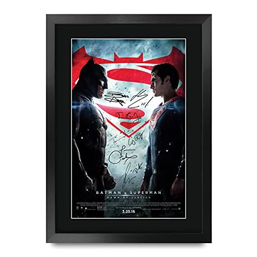HWC Trading Póster Impreso de Batman Vs Superman The Cast Ben Affleck Henry Cavill Gifts con autógrafo Firmado para los Fans de la película Memorabilia – Enmarcado A3