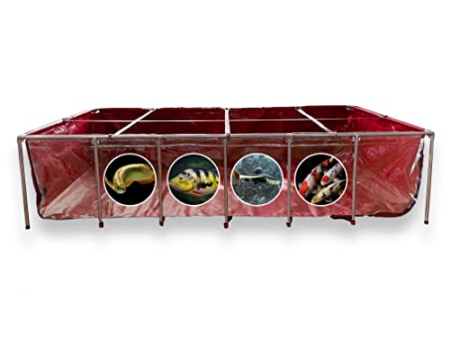 BOSWELL Aquarium Pool Pond with Transparent Clear Viewing Panel and Drain Valve, PVC Canvas with Steel Frame for | Ponds | Fish Tank | Koi | Quarantine Holding Pond | Display Show Tank (900 Gal-Red)