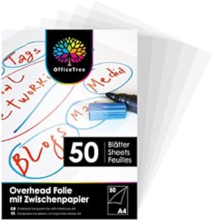 OfficeTree 50 Inkjet Acetate Sheets A4 - Inkjet Transparency Film A4 - Overhead Projector Sheets - for Optimal Printing and Projection Quality - OHP Transparency Sheets