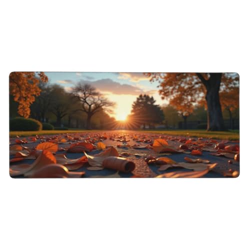 Grand tapis de souris de jeu motif feuilles pour bureau rustique