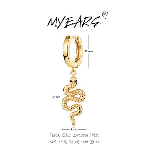 Myears Women Snake Earrings Gold Huggie Hoop Serpent Diamond Cubic Zirconia Dangle Drop 14K Gold Filled Small Boho Simple Delicate Hypoallergenic Animal Jewelry Gift #TOP3