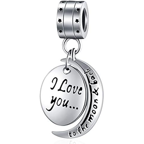 Dangle “I Love You to The Moon and Back” Charms fits Pandora My First Mothers Day Bracelet, 925 Sterling Silver Necklace Pendant Beads, Gift for Wife/Grandma/Mom/Valentines Cover