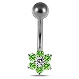  Verde Claro Fantas?a CZ Piedra Dise?o Floral min?sculo Plata esterlina 925 Piercing de Barriga Joyas