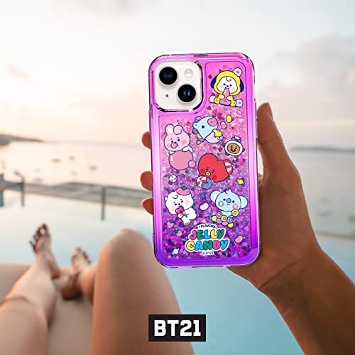 Bt21 Bling Aqua For Iphone 14 Plus Case [Official Merchandise] Liquid Quicksand Glitter Sparkle Bumper Phone Case, Jelly Candy #TOP1
