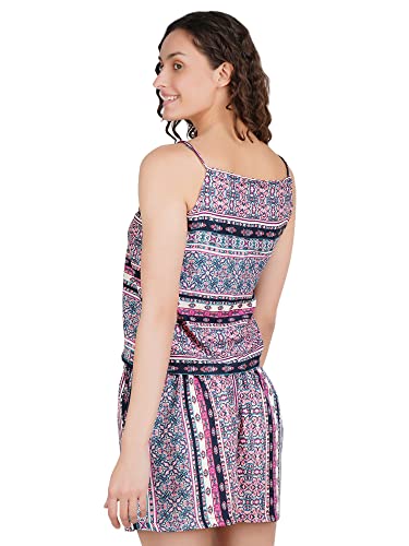 Image of Women's American Crepe Multicolor Printed Night Suit Set of Top & Shorts