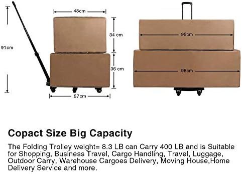 Folding Hand Truck,Heavy Duty Folding Trolley on wheels trolley cart 6-360° Rotating Wheel Platform Cart garden trolley shopping trolley for Luggage, Travel, Shopping, Auto, Moving and Office Use
